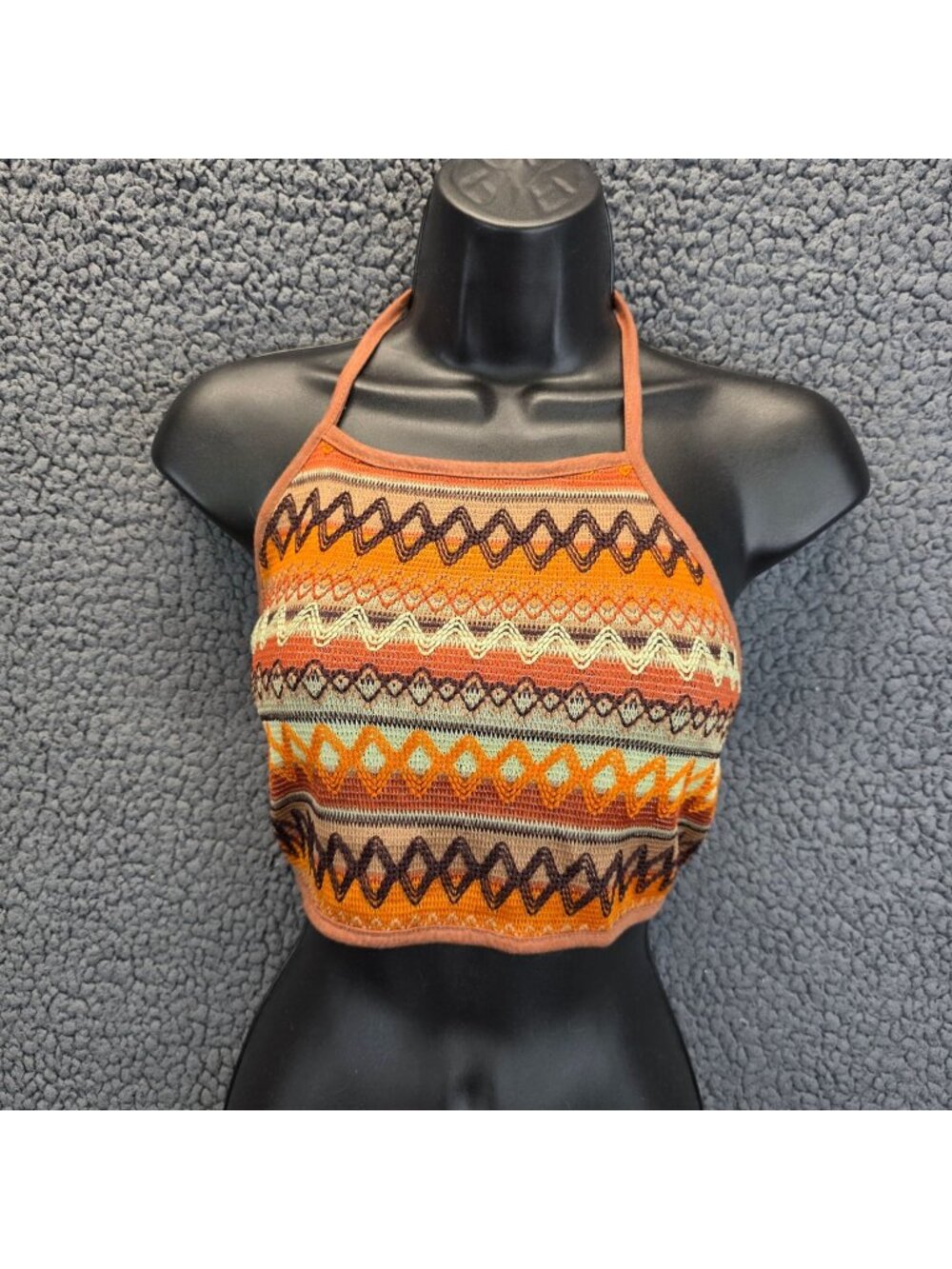 Geo Tie Backless Halter Crop Top S Orange Festival Coachella Coquette Fairycore